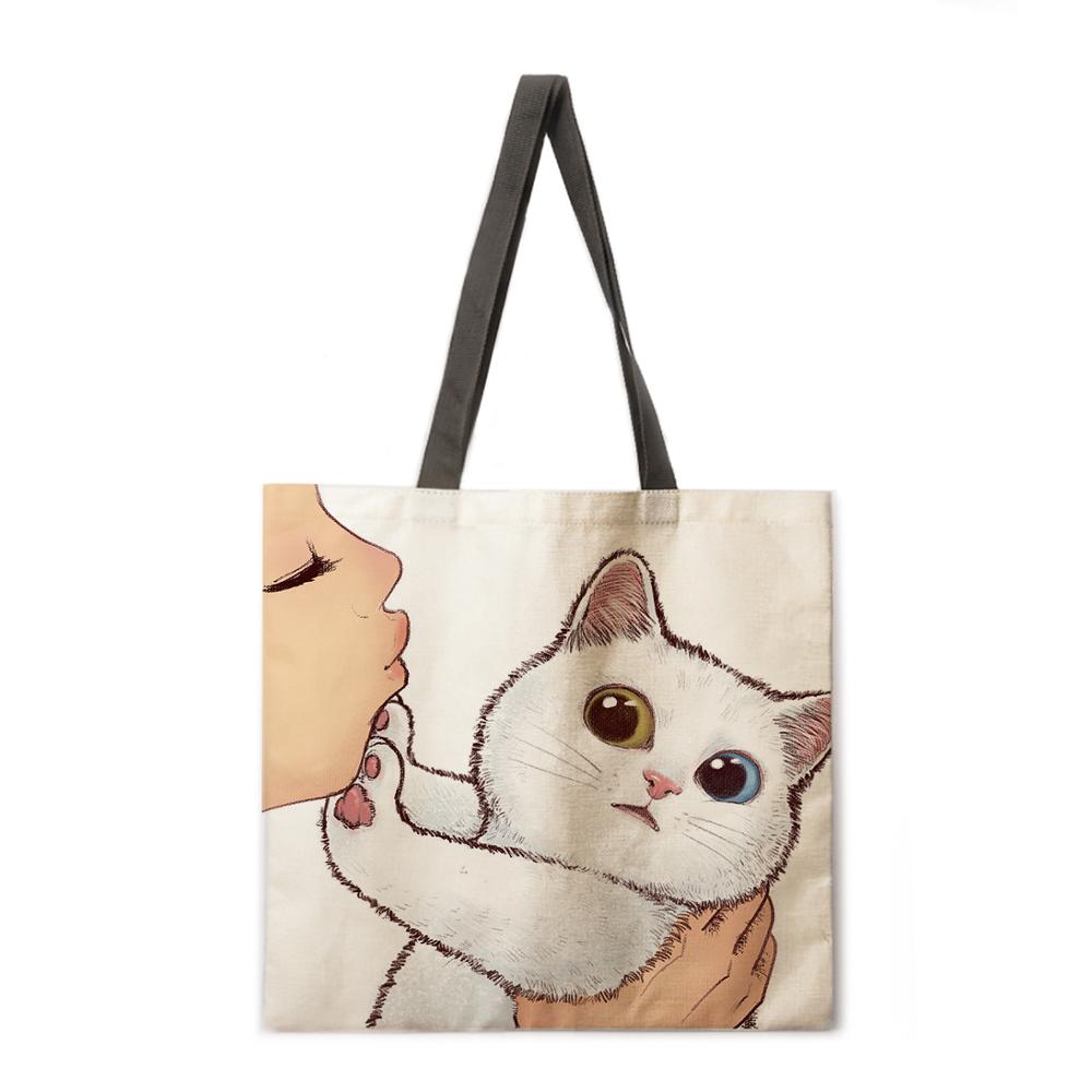 Kissing Cat Tote Fabric bag-Cat Handbags-All10dollars.com