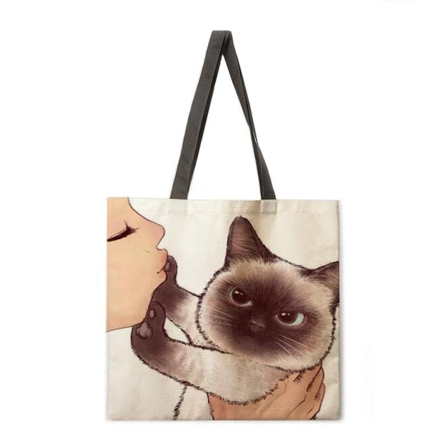 Kissing Cat Tote Fabric bag-Cat Handbags-4-M-All10dollars.com