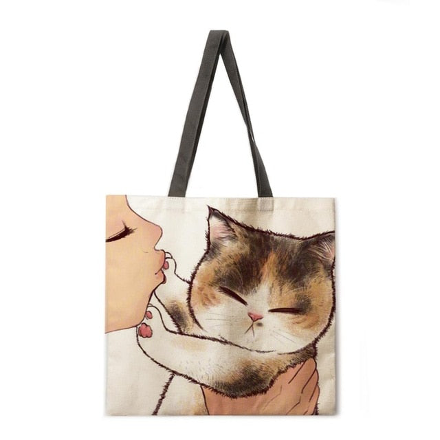 Kissing Cat Tote Fabric bag-Cat Handbags-5-M-All10dollars.com