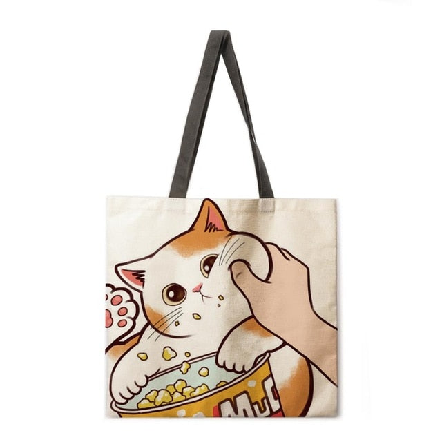 Kissing Cat Tote Fabric bag-Cat Handbags-7-M-All10dollars.com