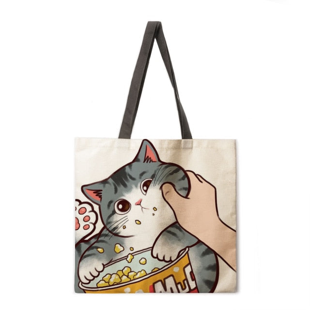 Kissing Cat Tote Fabric bag-Cat Handbags-8-L-All10dollars.com