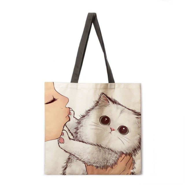 Kissing Cat Tote Fabric bag-Cat Handbags-10-L-All10dollars.com