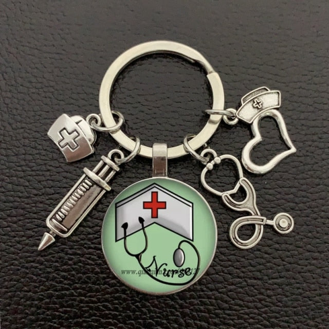 nurse medical syringe stethoscope keychain glass-Silver 7-All10dollars.com