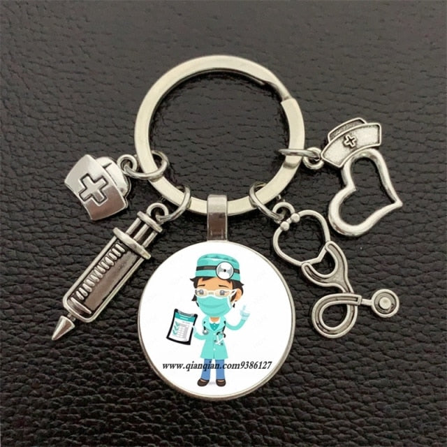 nurse medical syringe stethoscope keychain glass-Silver 11-All10dollars.com
