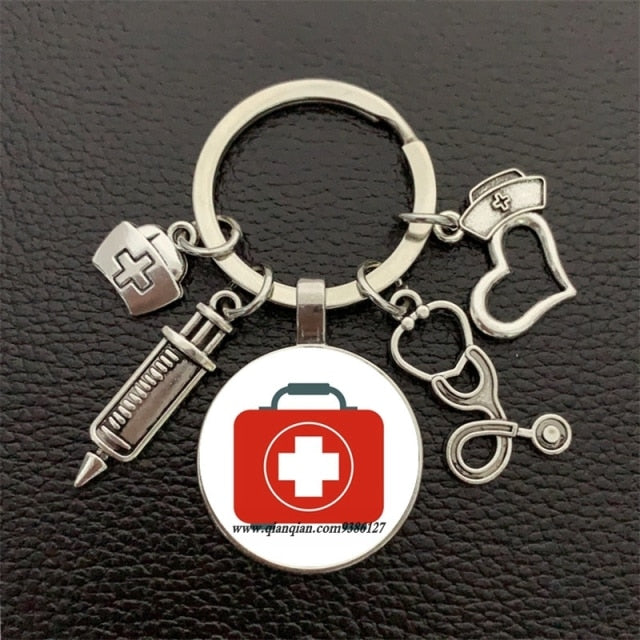 nurse medical syringe stethoscope keychain glass-Silver 12-All10dollars.com