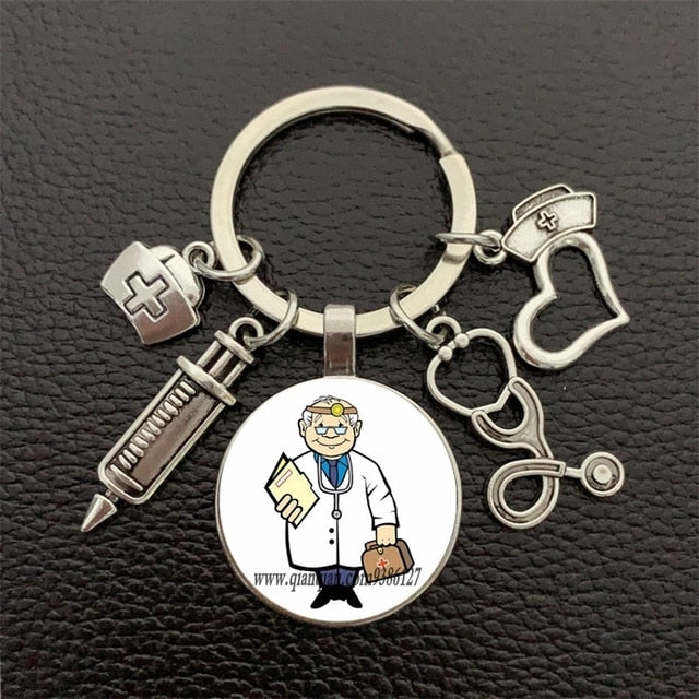 nurse medical syringe stethoscope keychain glass-Silver 17-All10dollars.com