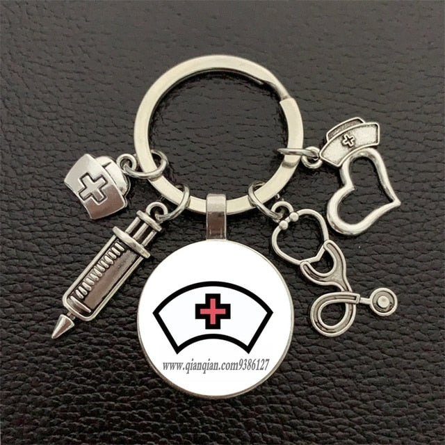 nurse medical syringe stethoscope keychain glass-Silver 24-All10dollars.com