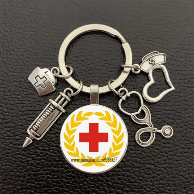 nurse medical syringe stethoscope keychain glass-Silver 25-All10dollars.com
