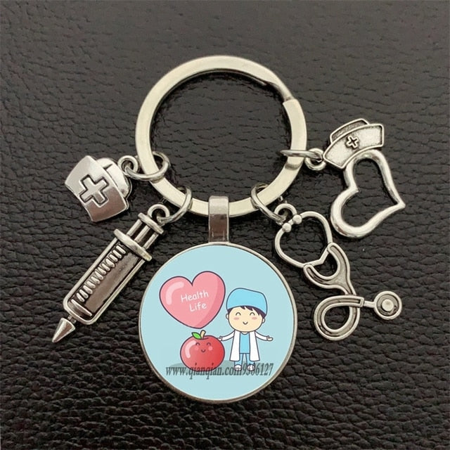 nurse medical syringe stethoscope keychain glass-Silver 30-All10dollars.com