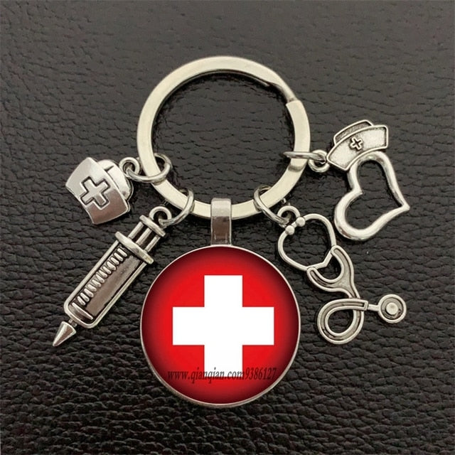 nurse medical syringe stethoscope keychain glass-Silver 36-All10dollars.com