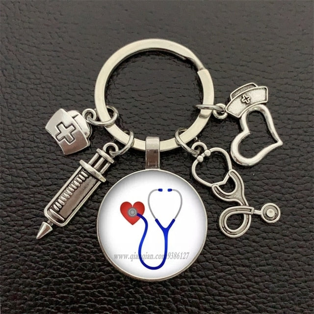 nurse medical syringe stethoscope keychain glass-Silver 43-All10dollars.com
