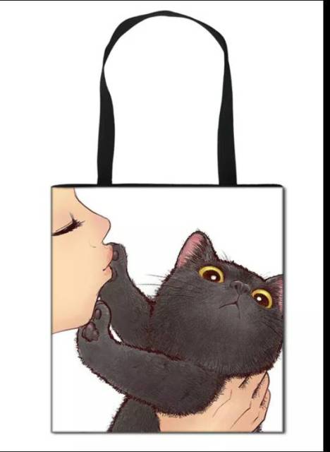 Kissing Cat Tote Fabric bag-Cat Handbags-12-L-All10dollars.com