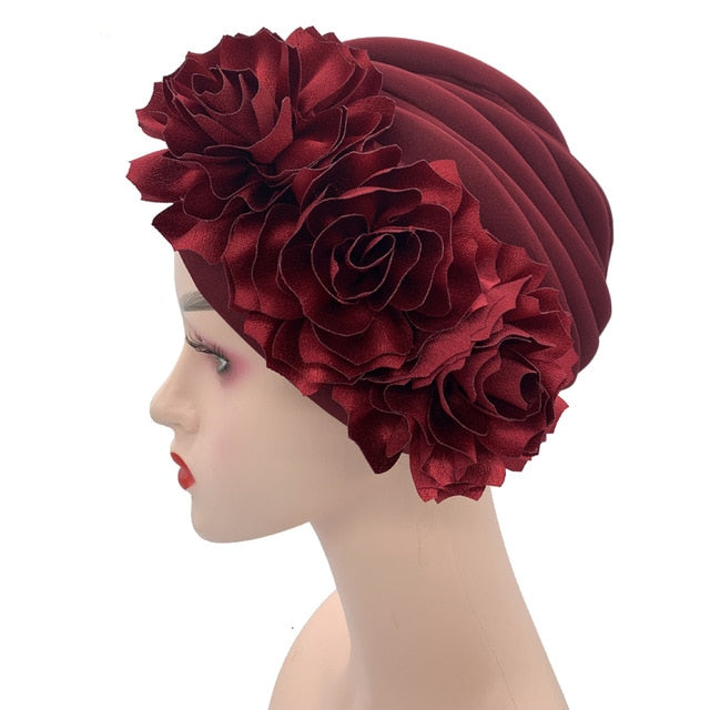 Women's Turban Caps floral Hair scarf-turbans-wine red-All10dollars.com