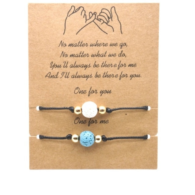 No matter where we go, Romantic Boyfriend Girlfriend Gift Couple braided Charms bracelet-lava bracelet-white light blue-16-30cm adjustable-All10dollars.com