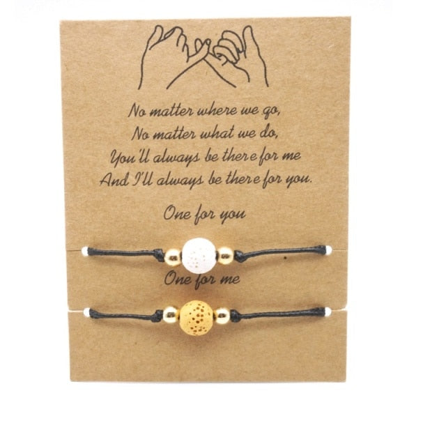 No matter where we go, Romantic Boyfriend Girlfriend Gift Couple braided Charms bracelet-lava bracelet-white yellow-16-30cm adjustable-All10dollars.com
