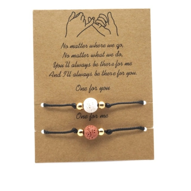 No matter where we go, Romantic Boyfriend Girlfriend Gift Couple braided Charms bracelet-lava bracelet-white red-16-30cm adjustable-All10dollars.com