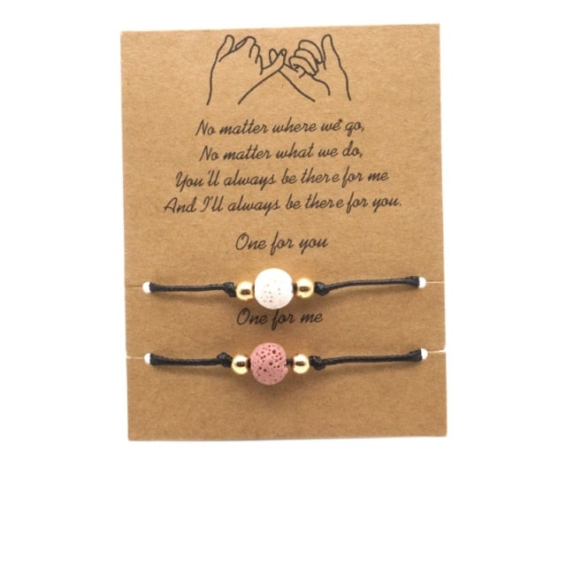 No matter where we go, Romantic Boyfriend Girlfriend Gift Couple braided Charms bracelet-lava bracelet-white pink-16-30cm adjustable-All10dollars.com