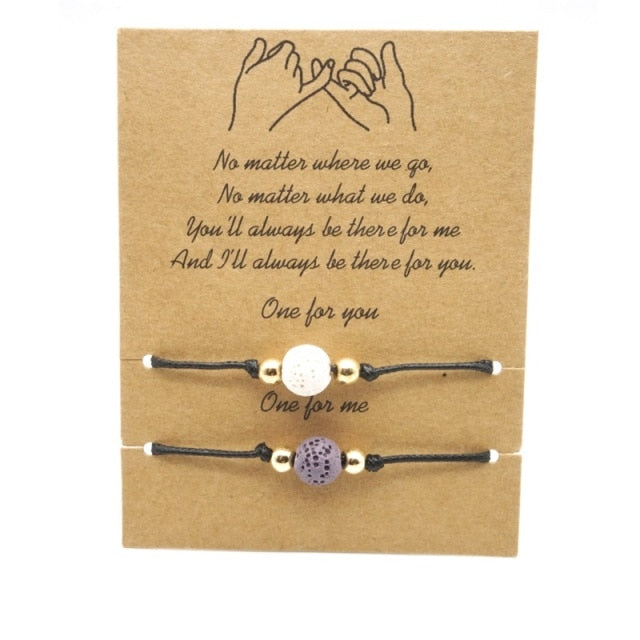 No matter where we go, Romantic Boyfriend Girlfriend Gift Couple braided Charms bracelet-lava bracelet-white purple-16-30cm adjustable-All10dollars.com