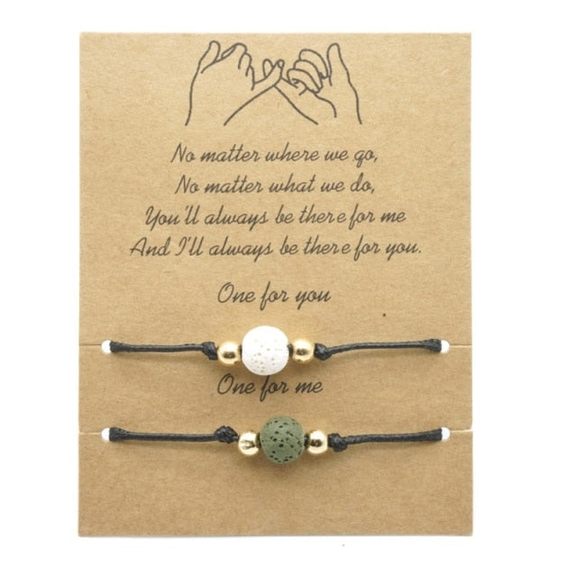 No matter where we go, Romantic Boyfriend Girlfriend Gift Couple braided Charms bracelet-lava bracelet-white army green-16-30cm adjustable-All10dollars.com
