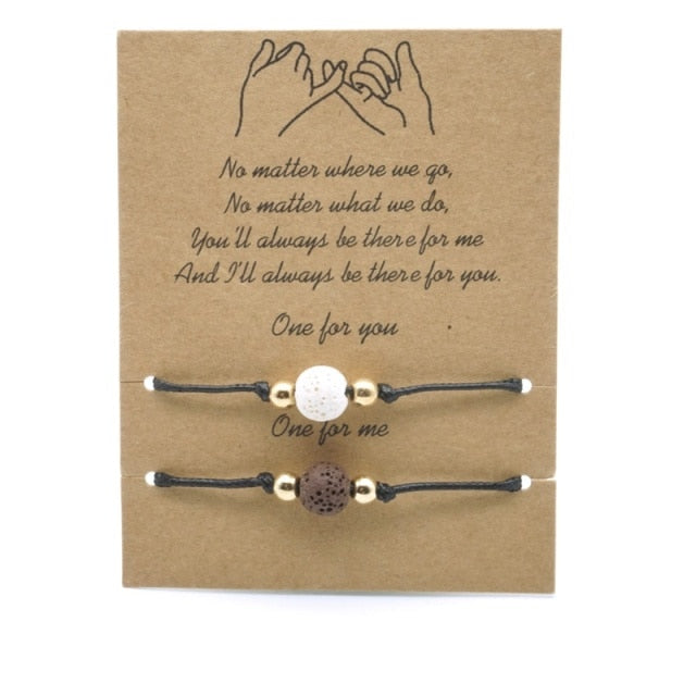 No matter where we go, Romantic Boyfriend Girlfriend Gift Couple braided Charms bracelet-lava bracelet-white brown-16-30cm adjustable-All10dollars.com