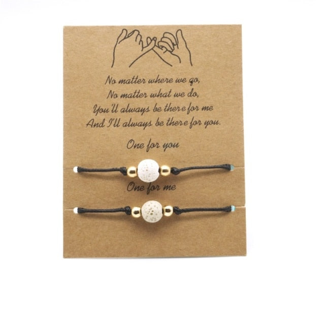 No matter where we go, Romantic Boyfriend Girlfriend Gift Couple braided Charms bracelet-lava bracelet-white beige-16-30cm adjustable-All10dollars.com