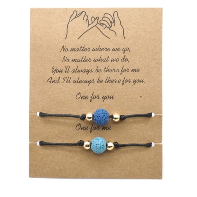 No matter where we go, Romantic Boyfriend Girlfriend Gift Couple braided Charms bracelet-lava bracelet-two blue-16-30cm adjustable-All10dollars.com