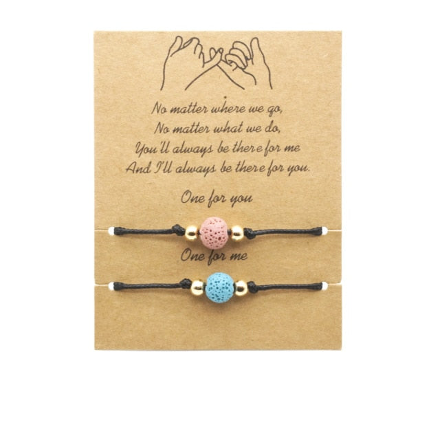 No matter where we go, Romantic Boyfriend Girlfriend Gift Couple braided Charms bracelet-lava bracelet-pink light blue-16-30cm adjustable-All10dollars.com