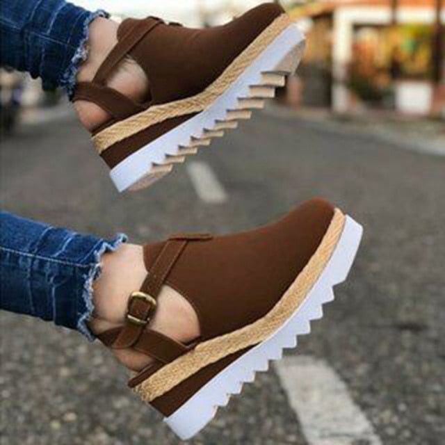 Women's Sandals Vintage Wedge Buckle Strap Flats Platform Closed Toes Shoes-closed toe shoes-Brown-36-All10dollars.com