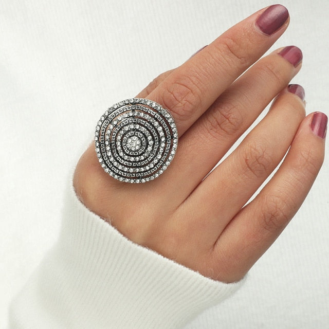 Vintage Antique Big Silver Women-Midi-Rings Engraved Flower Pattern Retro Finger Ring Stylish Indian Jewelry-Resizable-s-All10dollars.com