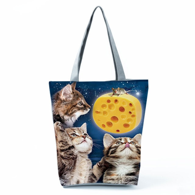 Large Cat Printed Fabric Eco Handbag-handbag-hl1247 Cat Handbag-All10dollars.com