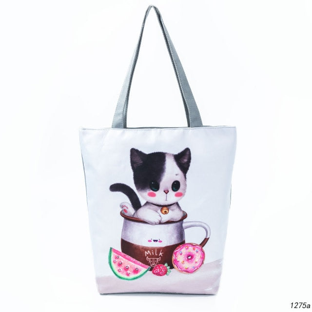 Large Cat Printed Fabric Eco Handbag-handbag-1275a-All10dollars.com