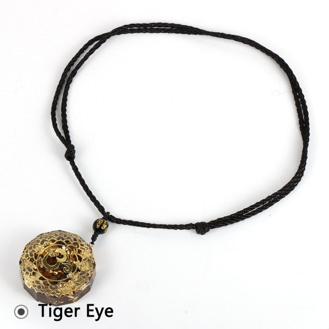 Natural Stone Tiger Eye Necklace Yoga Healing Pendant Epoxy Jewelry-Tiger Eye-All10dollars.com