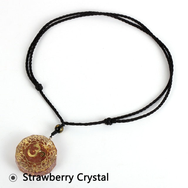 Natural Stone Tiger Eye Necklace Yoga Healing Pendant Epoxy Jewelry-Strawberry Crystal-All10dollars.com