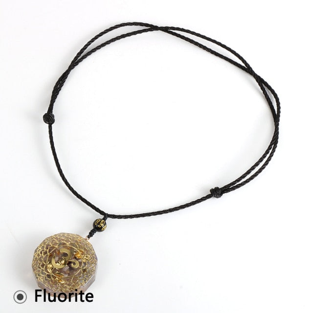 Natural Stone Tiger Eye Necklace Yoga Healing Pendant Epoxy Jewelry-Fluorite-All10dollars.com