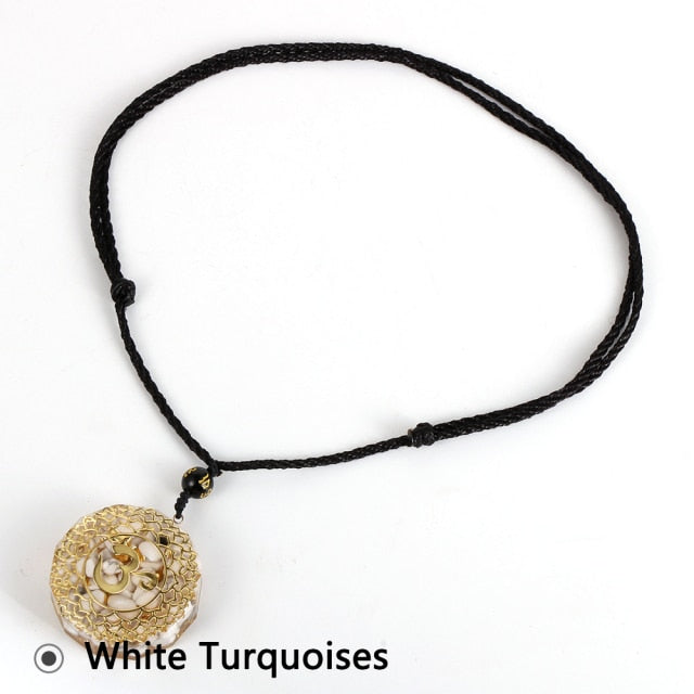 Natural Stone Tiger Eye Necklace Yoga Healing Pendant Epoxy Jewelry-White Turquoises-All10dollars.com