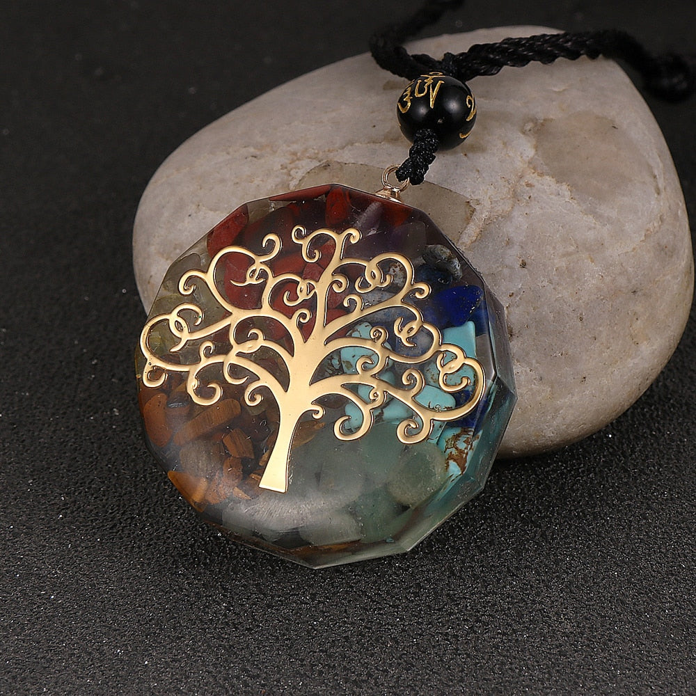Natural Stone Tree of life Necklace Healing Epoxy Pendant Jewelry-All10dollars.com