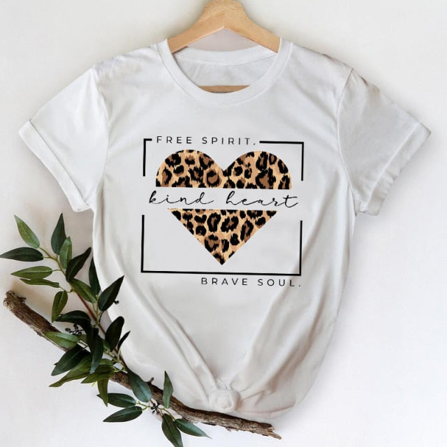 T-shirts Women Leopard Heart Casual Fashion Trend Graphic Top Lady Print Female Tees-women tees-CZ24091-S-All10dollars.com