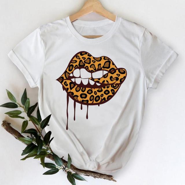 T-shirts Women Leopard Heart Casual Fashion Trend Graphic Top Lady Print Female Tees-women tees-All10dollars.com