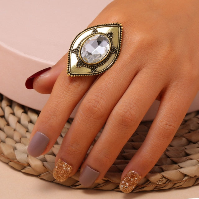 Bohemian Vintage Antique Gold Women Big Statement Ring-wedding ring-Resizable-38-All10dollars.com