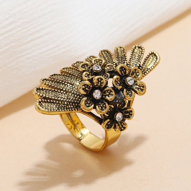 Bohemian Vintage Antique Gold Women Big Statement Ring-wedding ring-Resizable-43-All10dollars.com