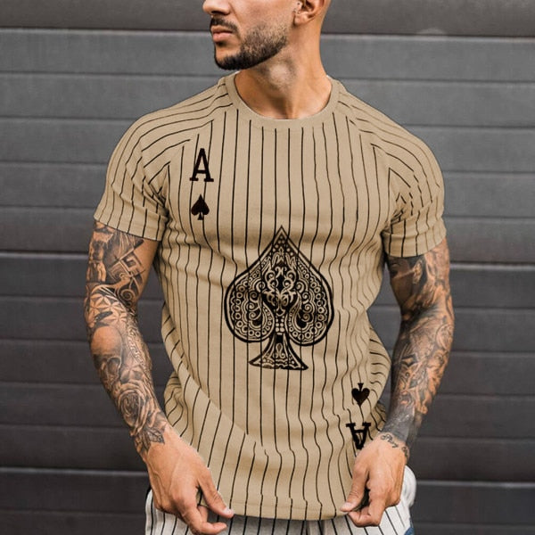 Men's Poker T-Shirt Striped Street Wear-men tee shirt-All10dollars.com