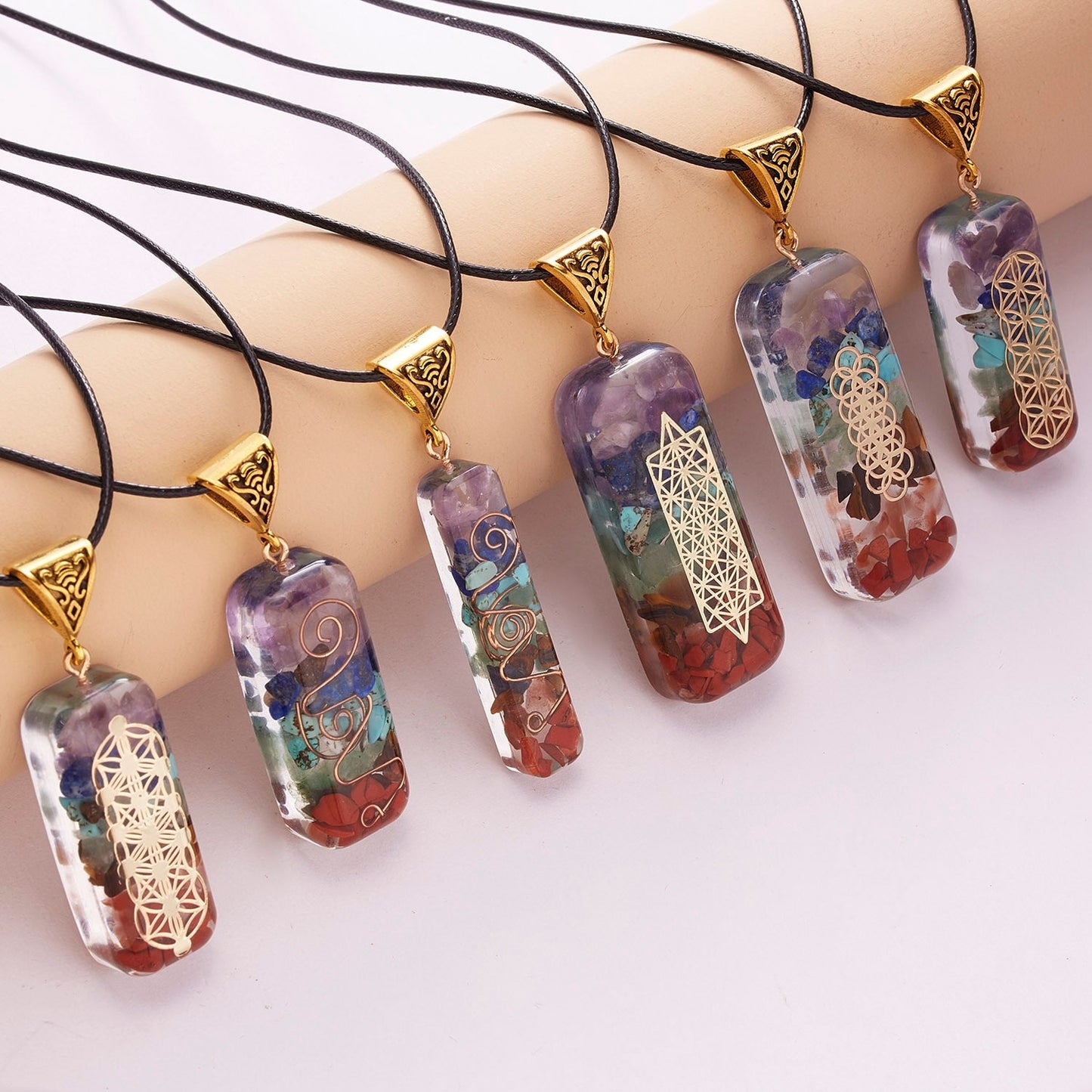 Orgonite Natural Stone Pendant Rope Chain Necklace Meditation Jewelry-All10dollars.com