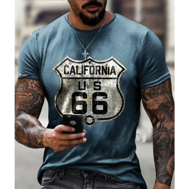 California 66 Men's Short-Sleeved Sports T-Shirt Printing Casual T-Shirt Fashion Streetwear Oversized Top Summer New Style 6XL-men shirts-OFS-1453-4XL-All10dollars.com