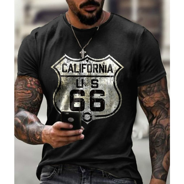 California 66 Men's Short-Sleeved Sports T-Shirt Printing Casual T-Shirt Fashion Streetwear Oversized Top Summer New Style 6XL-men shirts-OFSY-00028-XS-All10dollars.com