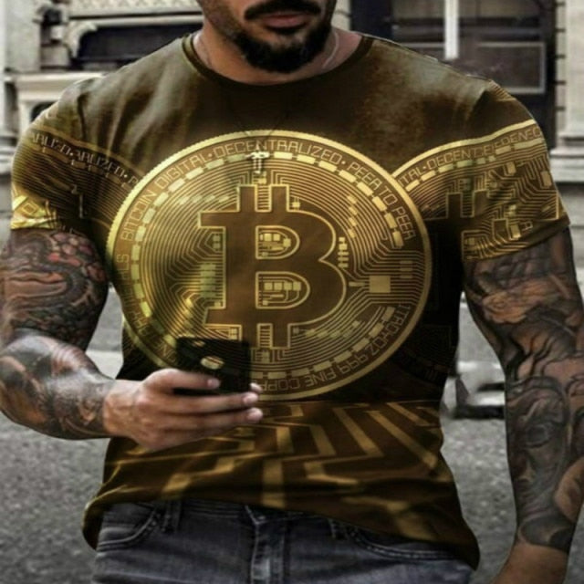 Men's 3D Bitcoin Printed T-shirt, O-neck Short Sleeve.-men top-BTB-1-S-All10dollars.com