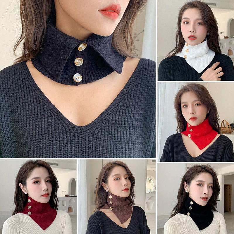 Women Buttons Turtleneck Collar Knitted Neck Warmer-neck warmer-All10dollars.com