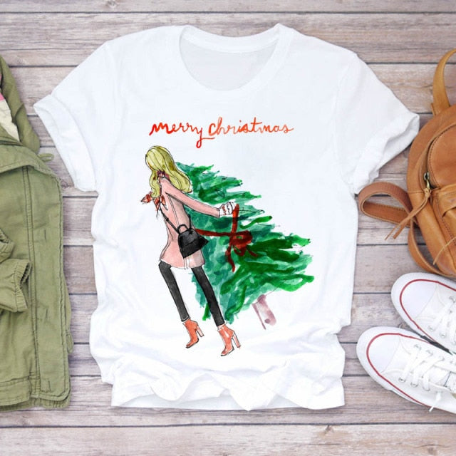 Women Holiday Christmas Print Lady T-shirts Tops-christmas tops-CZ23519-XXL-All10dollars.com