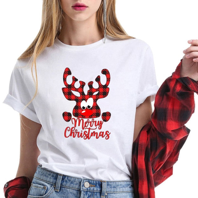 Couples Christmas Casual Cotton Short Sleeve Tees Shirt Top-tops-Deer4 White-XXL-All10dollars.com