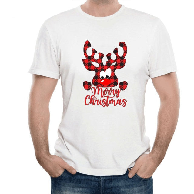 Couples Christmas Casual Cotton Short Sleeve Tees Shirt Top-tops-Deer4 White 2-XXL-All10dollars.com
