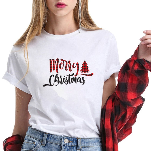 Couples Christmas Casual Cotton Short Sleeve Tees Shirt Top-tops-Mery White-S-All10dollars.com